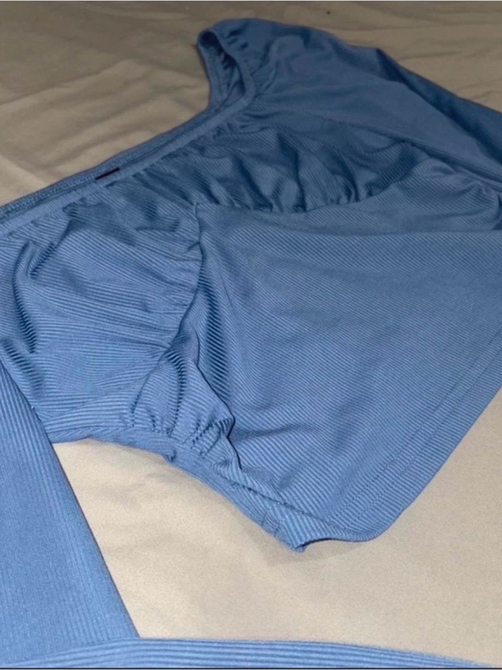 SHEIN Blue Ribbed Long Sleeve Crop Top